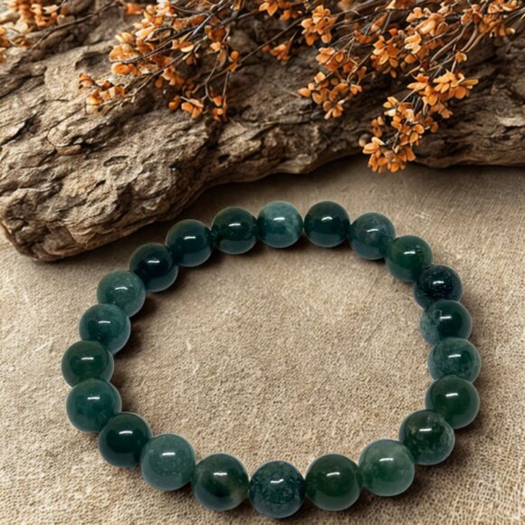 Moss Agate Gemstone Bracelet 8MM | Handmade Crystal Healing Jewelry - Picture 5 of 12